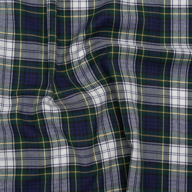 Brushed Cotton Twill Shirting - Blue, Green and Yellow Plaid - Designer Deadstock