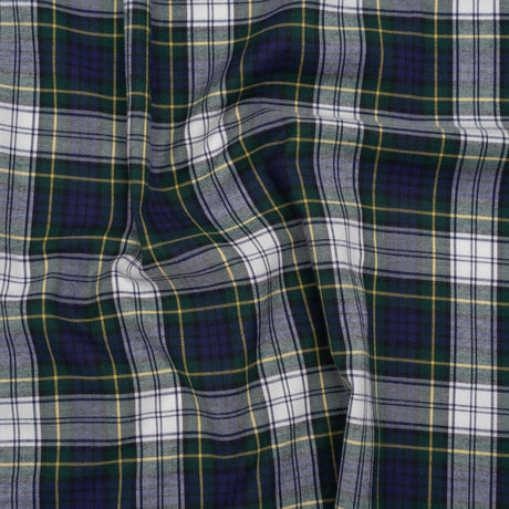 Brushed Cotton Twill Shirting - Blue, Green and Yellow Plaid - Designer Deadstock