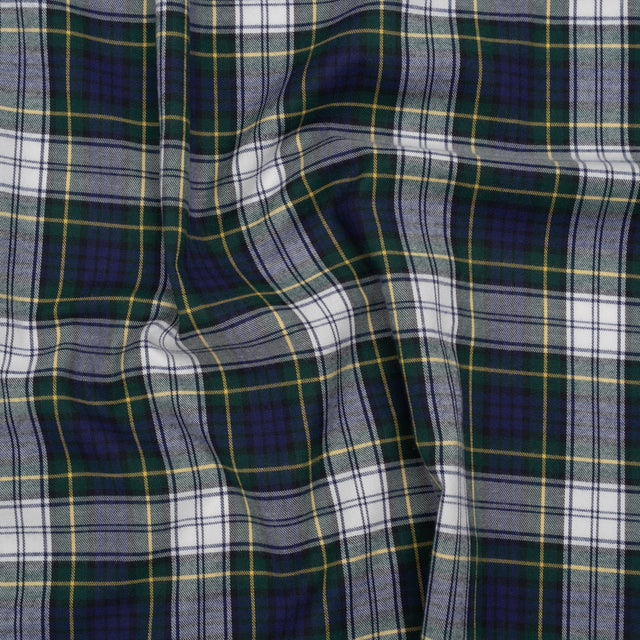 Brushed Cotton Twill Shirting - Blue, Green and Yellow Plaid - Designer Deadstock