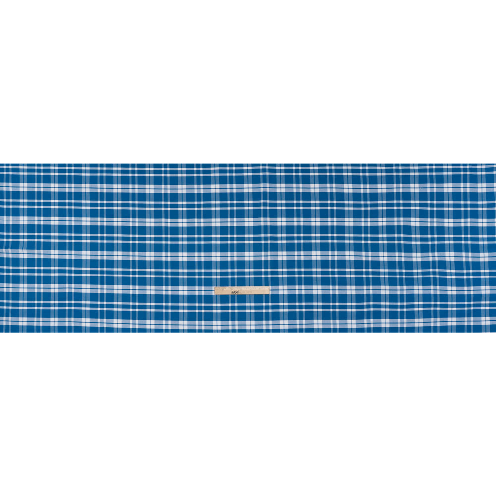 Cotton Oxford Shirting - Bright Blue and White Plaid - Deadstock