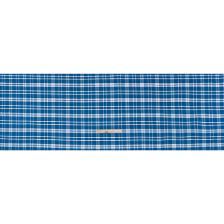 Cotton Oxford Shirting - Bright Blue and White Plaid - Deadstock