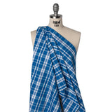 Cotton Oxford Shirting - Bright Blue and White Plaid - Deadstock