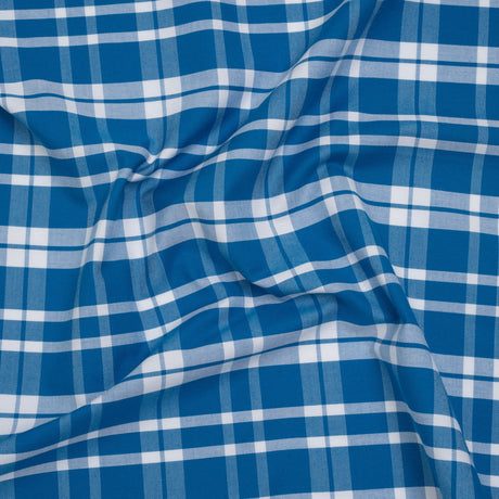 Cotton Oxford Shirting - Bright Blue and White Plaid - Deadstock