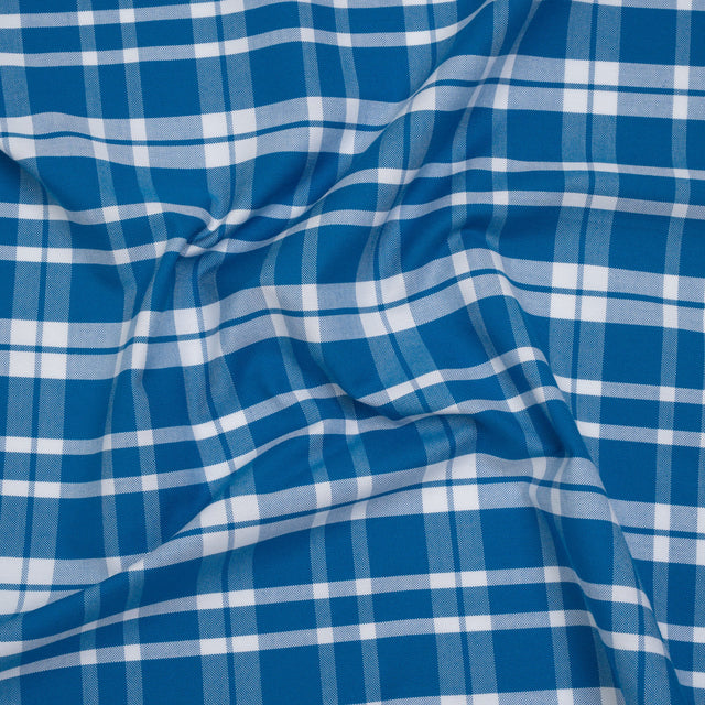 Cotton Oxford Shirting - Bright Blue and White Plaid - Deadstock