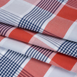 Cotton Oxford Shirting - Sky Blue, Navy and Light Red Plaid - Deadstock
