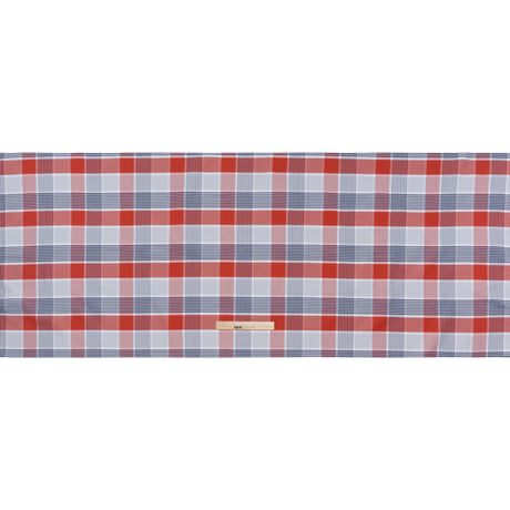 Cotton Oxford Shirting - Sky Blue, Navy and Light Red Plaid - Deadstock