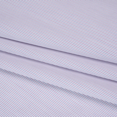 Cotton Twill Shirting - White, Blue and Purple Pinstripes - Deadstock