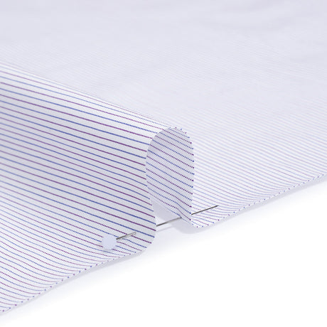 Cotton Twill Shirting - White, Blue and Purple Pinstripes - Deadstock