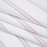 Cotton Oxford Shirting - White, Red and Navy Blue Paired Stripes - Deadstock