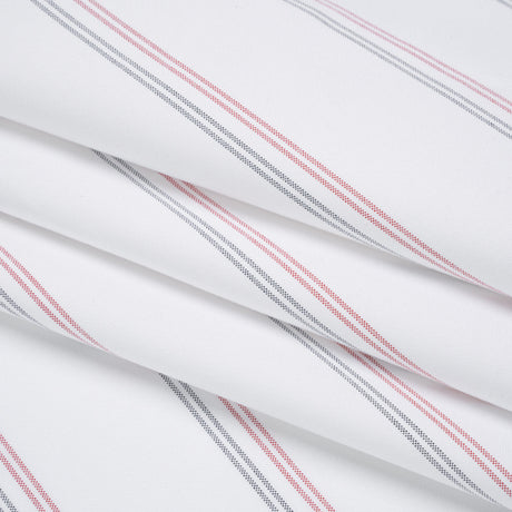Cotton Oxford Shirting - White, Red and Navy Blue Paired Stripes - Deadstock