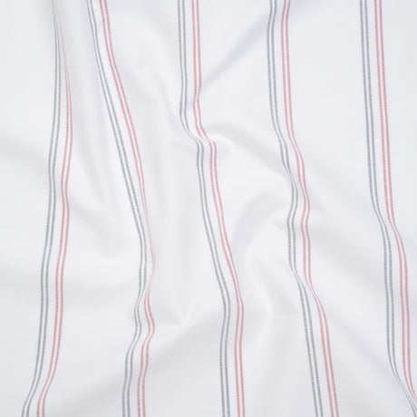 Cotton Oxford Shirting - White, Red and Navy Blue Paired Stripes - Deadstock