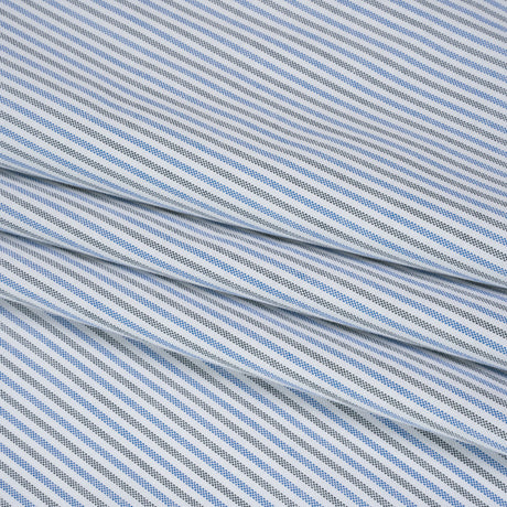 Cotton Oxford Shirting - Blue, Olive Green and White Candy Stripes - Deadstock