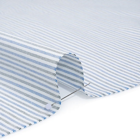 Cotton Oxford Shirting - Blue, Olive Green and White Candy Stripes - Deadstock