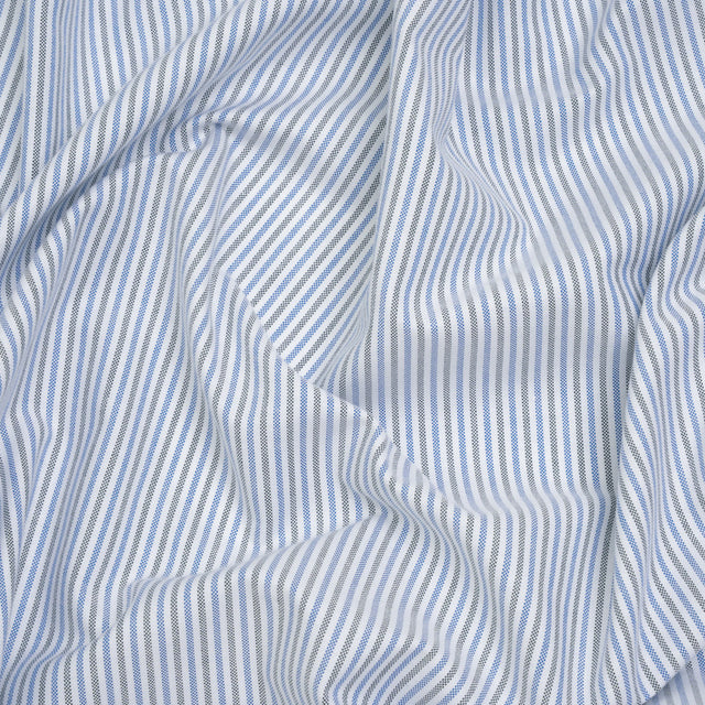 Cotton Oxford Shirting - Blue, Olive Green and White Candy Stripes - Deadstock