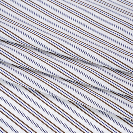 Cotton Shirting - Blue, Brown and White Ticking Stripes - Deadstock