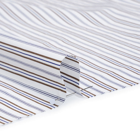 Cotton Shirting - Blue, Brown and White Ticking Stripes - Deadstock