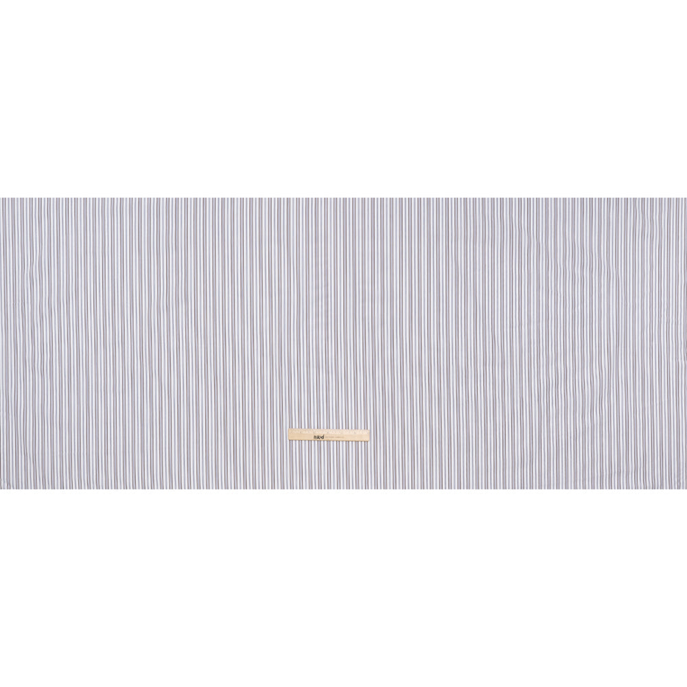 Cotton Shirting - Blue, Brown and White Ticking Stripes - Deadstock