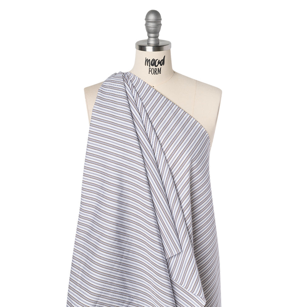 Cotton Shirting - Blue, Brown and White Ticking Stripes - Deadstock