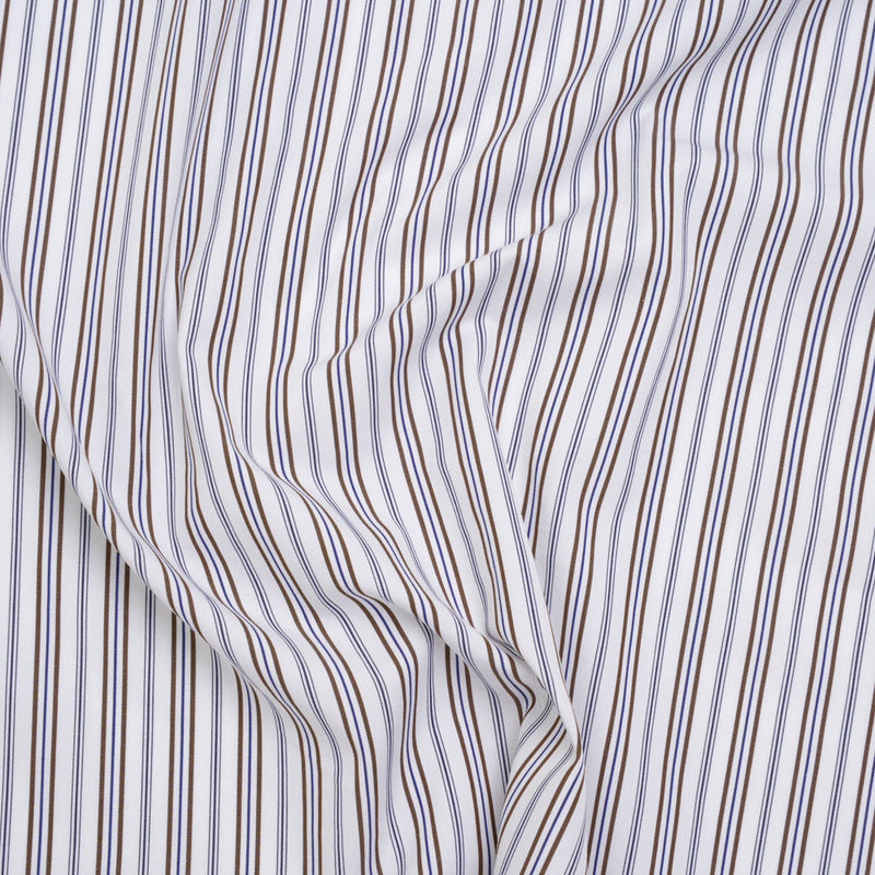 Cotton Shirting - Blue, Brown and White Ticking Stripes - Deadstock