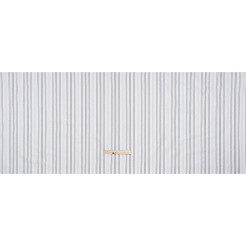 Cotton Oxford Shirting - White and Shades of Gray Stripes - Deadstock