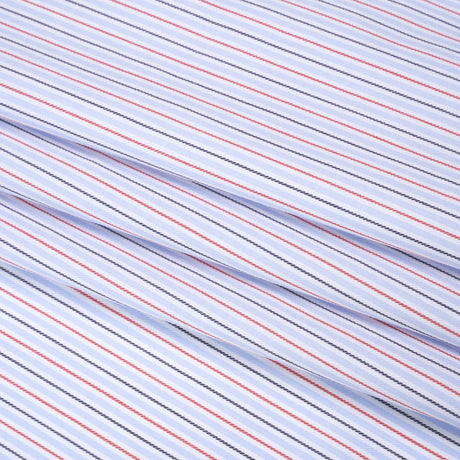 Cotton Twill Shirting - Light Blue, Red and Black Stripes - Deadstock