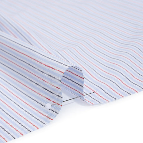 Cotton Twill Shirting - Light Blue, Red and Black Stripes - Deadstock