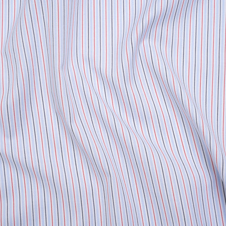 Cotton Twill Shirting - Light Blue, Red and Black Stripes - Deadstock