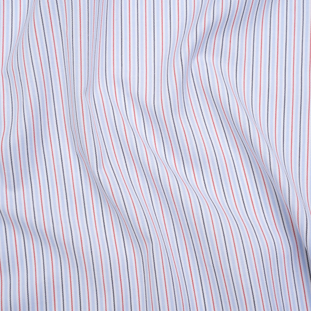 Cotton Twill Shirting - Light Blue, Red and Black Stripes - Deadstock
