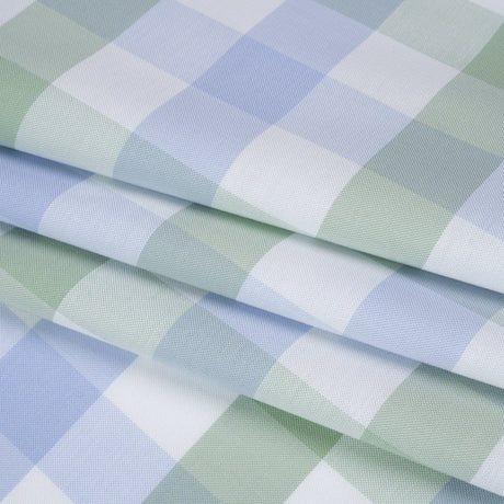 Cotton Oxford Shirting - Light Blue, Sage Green and White Big Tattersall Checks - Deadstock