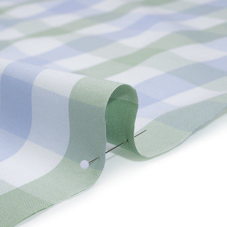 Cotton Oxford Shirting - Light Blue, Sage Green and White Big Tattersall Checks - Deadstock