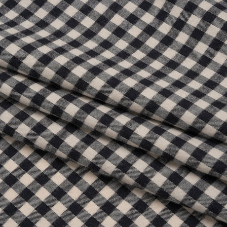 Brushed Cotton Twill Shirting Flannel - Black and Off White Checks - Designer Deadstock