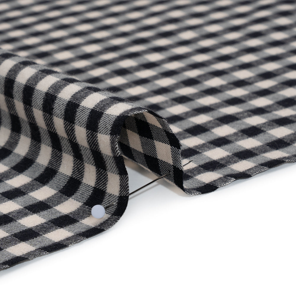 Brushed Cotton Twill Shirting Flannel - Black and Off White Checks - Designer Deadstock