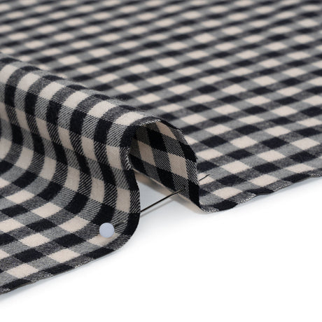 Brushed Cotton Twill Shirting Flannel - Black and Off White Checks - Designer Deadstock