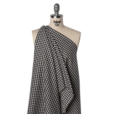 Brushed Cotton Twill Shirting Flannel - Black and Off White Checks - Designer Deadstock