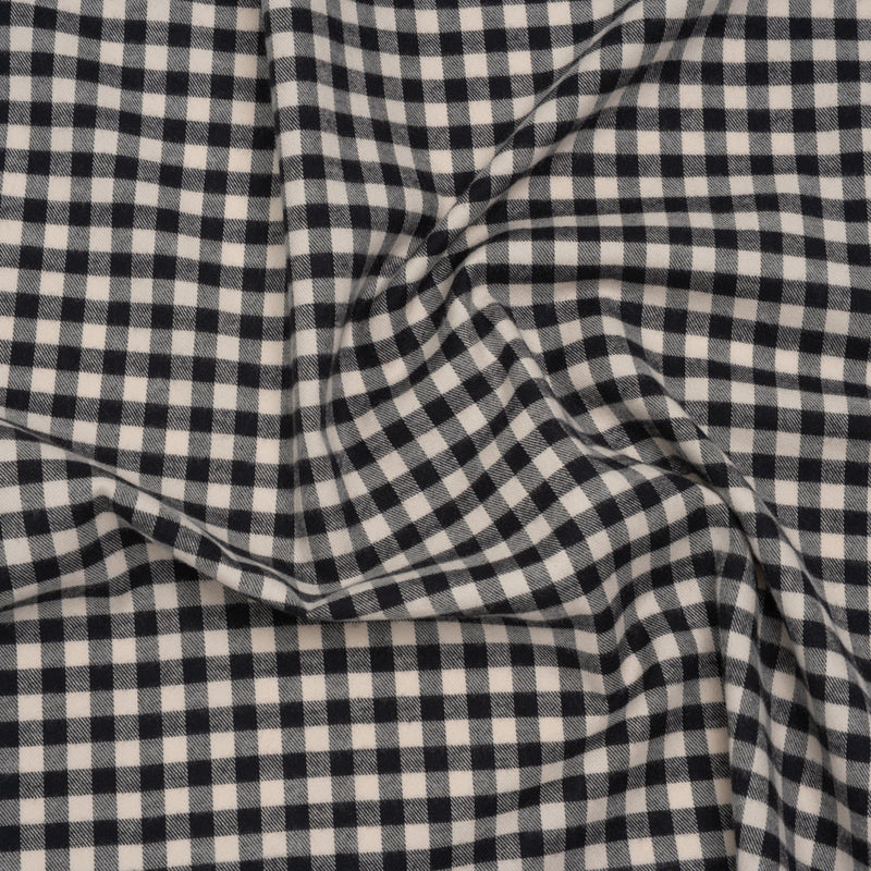 Brushed Cotton Twill Shirting Flannel - Black and Off White Checks - Designer Deadstock