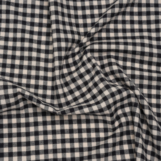 Brushed Cotton Twill Shirting Flannel - Black and Off White Checks - Designer Deadstock