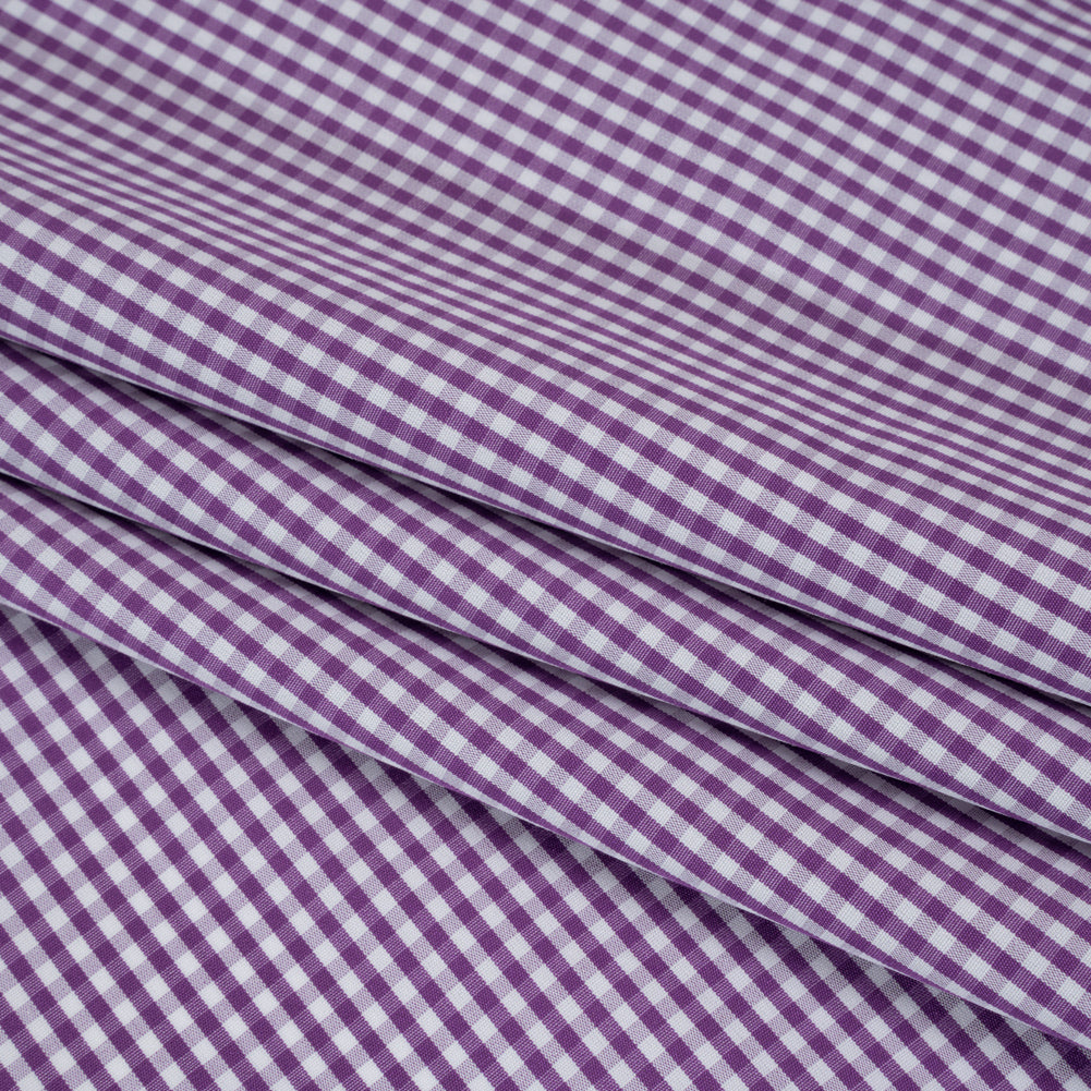 Cotton Gingham Shirting - Purple and White Checks - Designer Deadstock