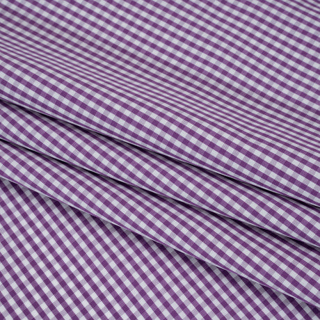 Cotton Gingham Shirting - Purple and White Checks - Designer Deadstock