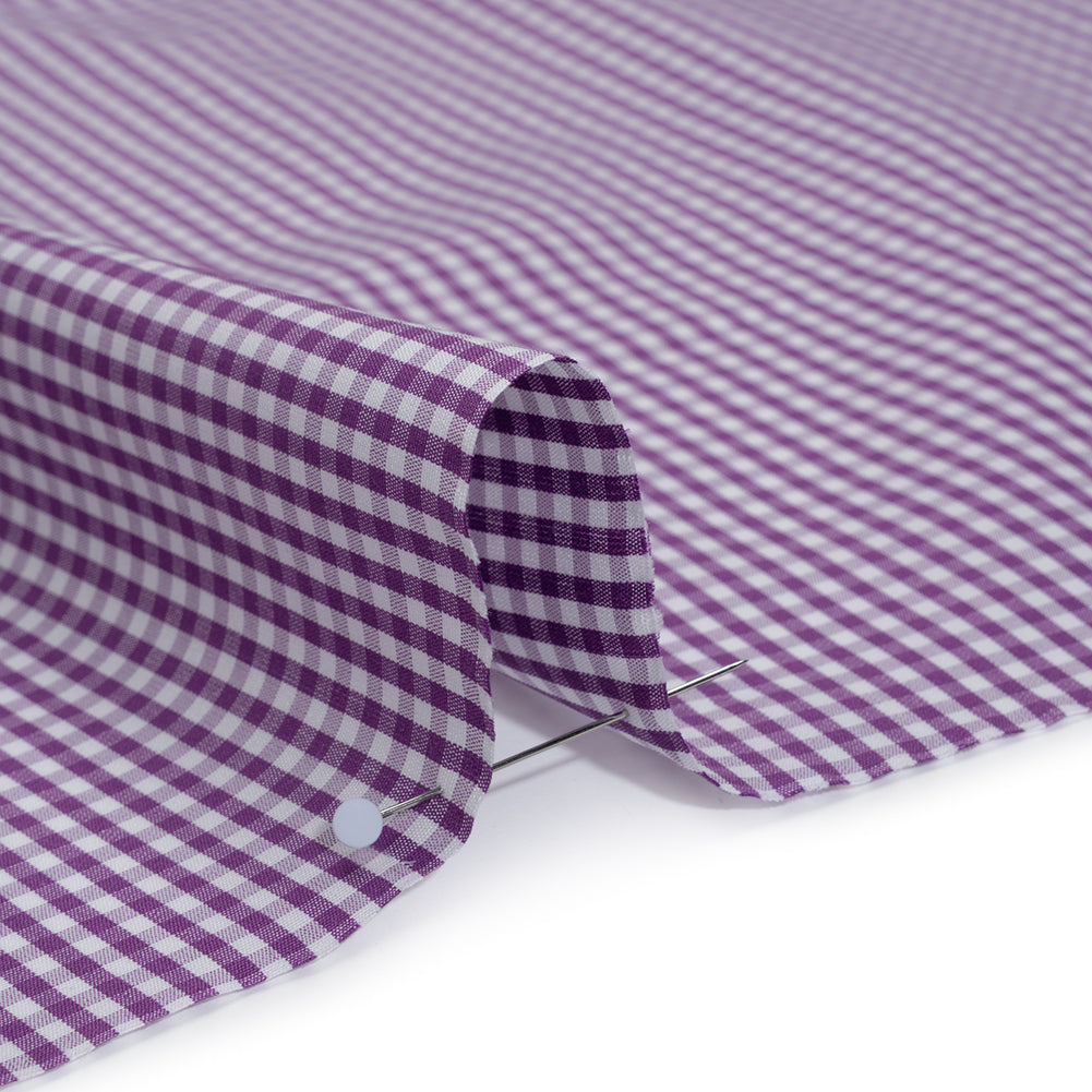 Cotton Gingham Shirting - Purple and White Checks - Designer Deadstock
