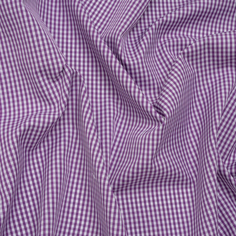Cotton Gingham Shirting - Purple and White Checks - Designer Deadstock