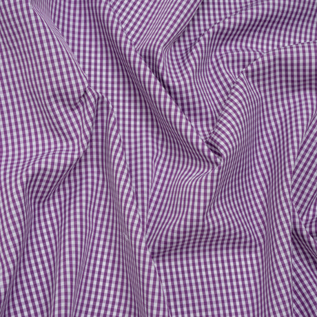 Cotton Gingham Shirting - Purple and White Checks - Designer Deadstock