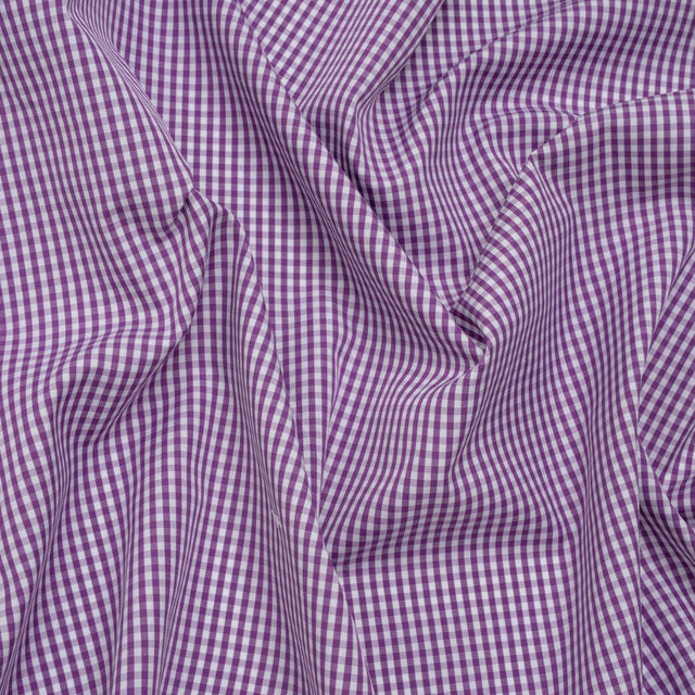 Cotton Gingham Shirting - Purple and White Checks - Designer Deadstock