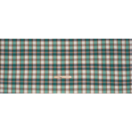 Brushed Cotton Shirting - Aqua Blue, Tan and Red Plaid - Deadstock