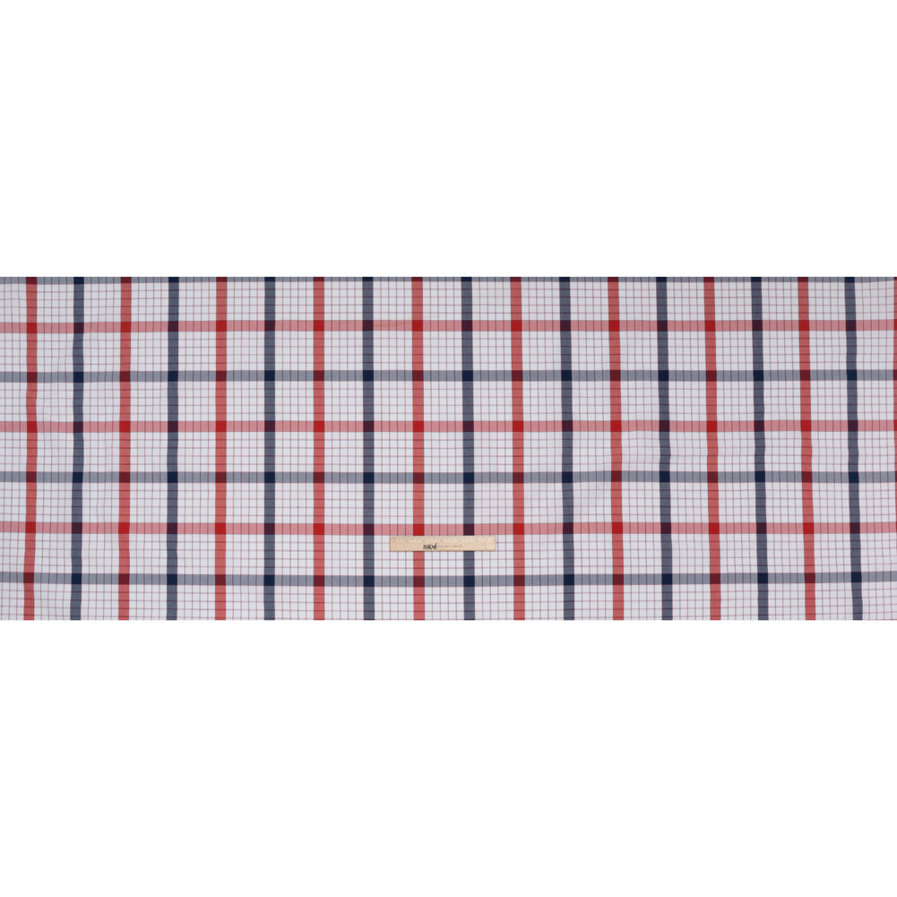 Cotton Shirting - Red, Blue and White Checked Plaid - Deadstock