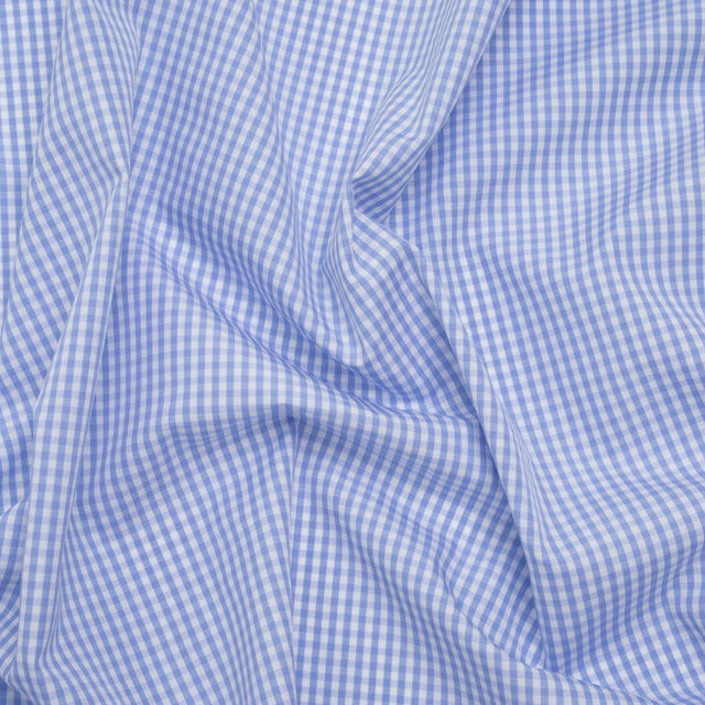 Cotton Gingham Shirting - Sky Blue and White Checks - Designer Deadstock