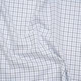 Cotton Twill Shirting - Sky Blue, Navy and White Tattersall Check - Designer Deadstock