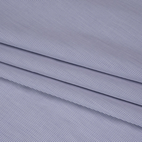 Cotton Shirting - Blue and White Tiny Windowpane Checks - Designer Deadstock