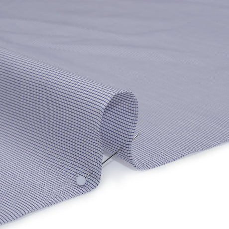 Cotton Shirting - Blue and White Tiny Windowpane Checks - Designer Deadstock