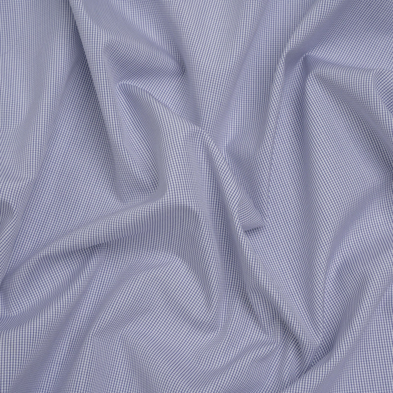 Cotton Shirting - Blue and White Tiny Windowpane Checks - Designer Deadstock