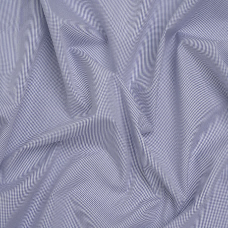Cotton Shirting - Blue and White Tiny Windowpane Checks - Designer Deadstock